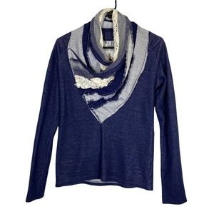 Desigual 100% Cotton Dulce Blue Long Sleeve Mixed Media Sweater M